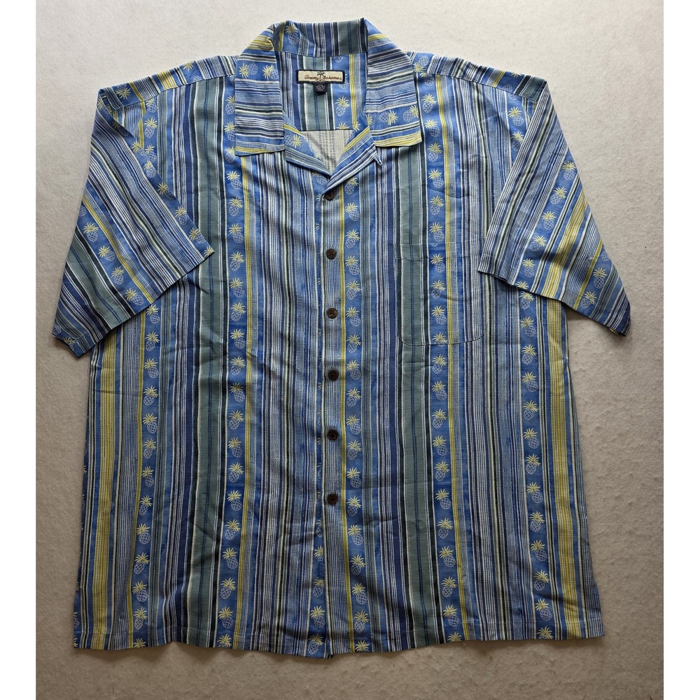 Tommy Bahama Men's Blue, Green, Yellow Stripe Pineapple Hawaiian Shirt. Size 3XL - Picture 2 of 8